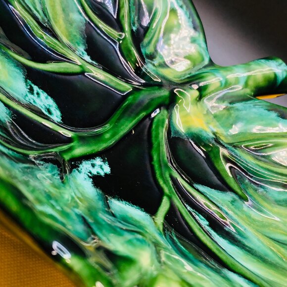 70s Beauceware Oversized Green Maple Leaf Ceramic Console Bowl Organic Decor - Picture 2 of 11